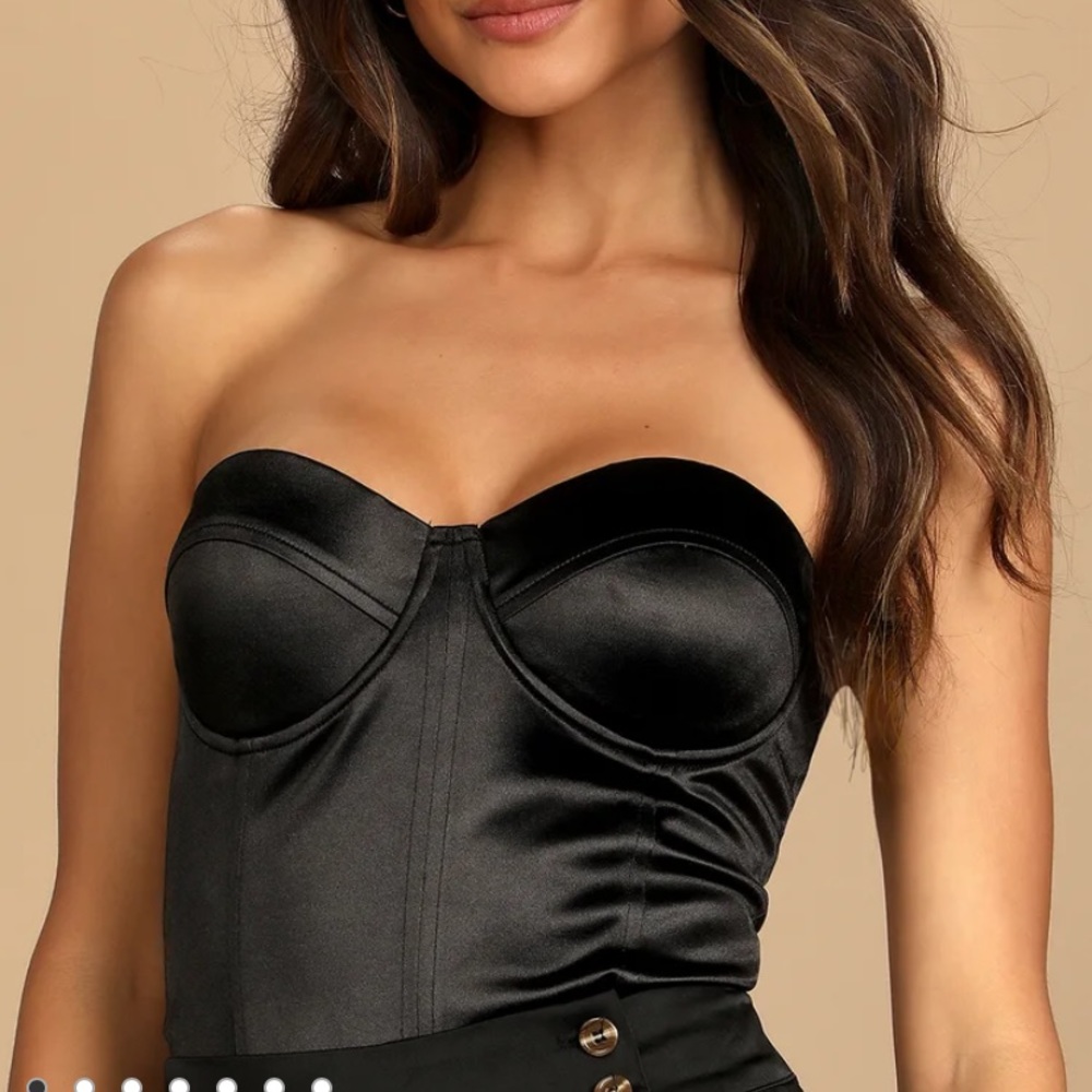 Black Satin Strapless Bustier Bodysuit